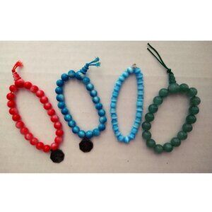 Set Of 4 Stone Elastic Bracelets Feng Shui I-Ching Vintage -  Red Blue Green